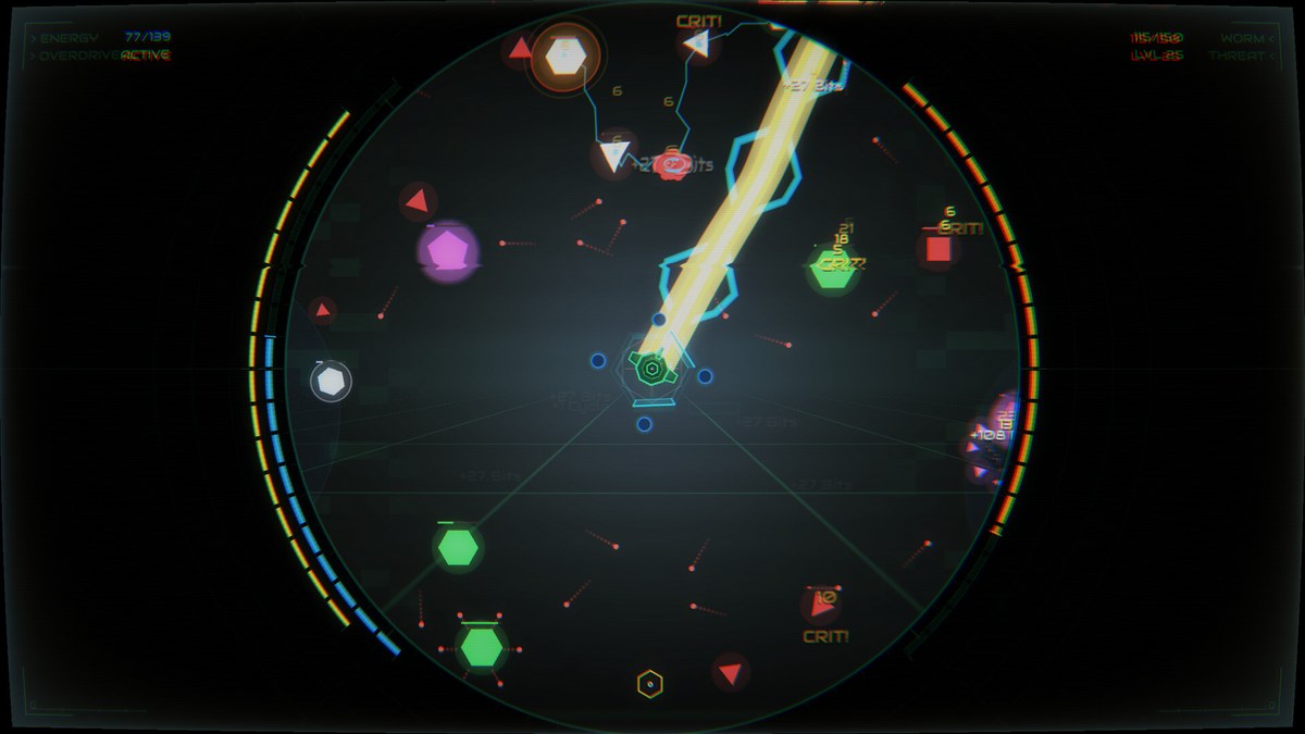 Hex Core screenshot — bullet heaven combat with incremental upgrades and virus waves