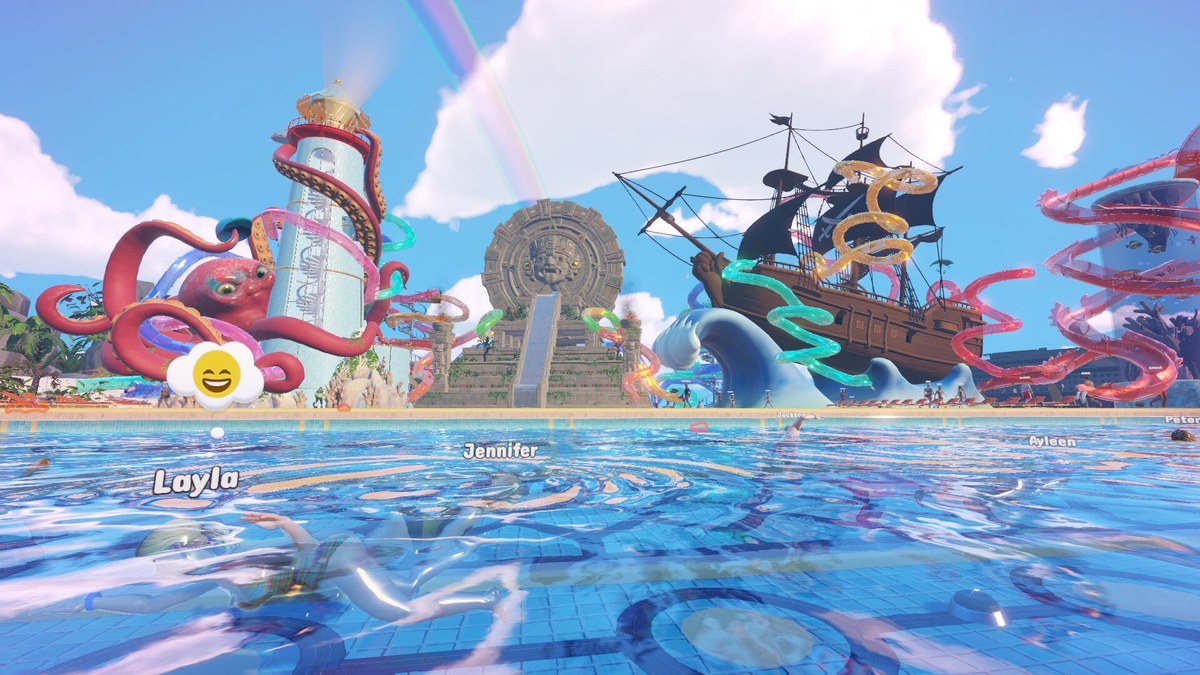 Waterpark Simulator screenshot — diamond rating progression system for ultimate waterpark